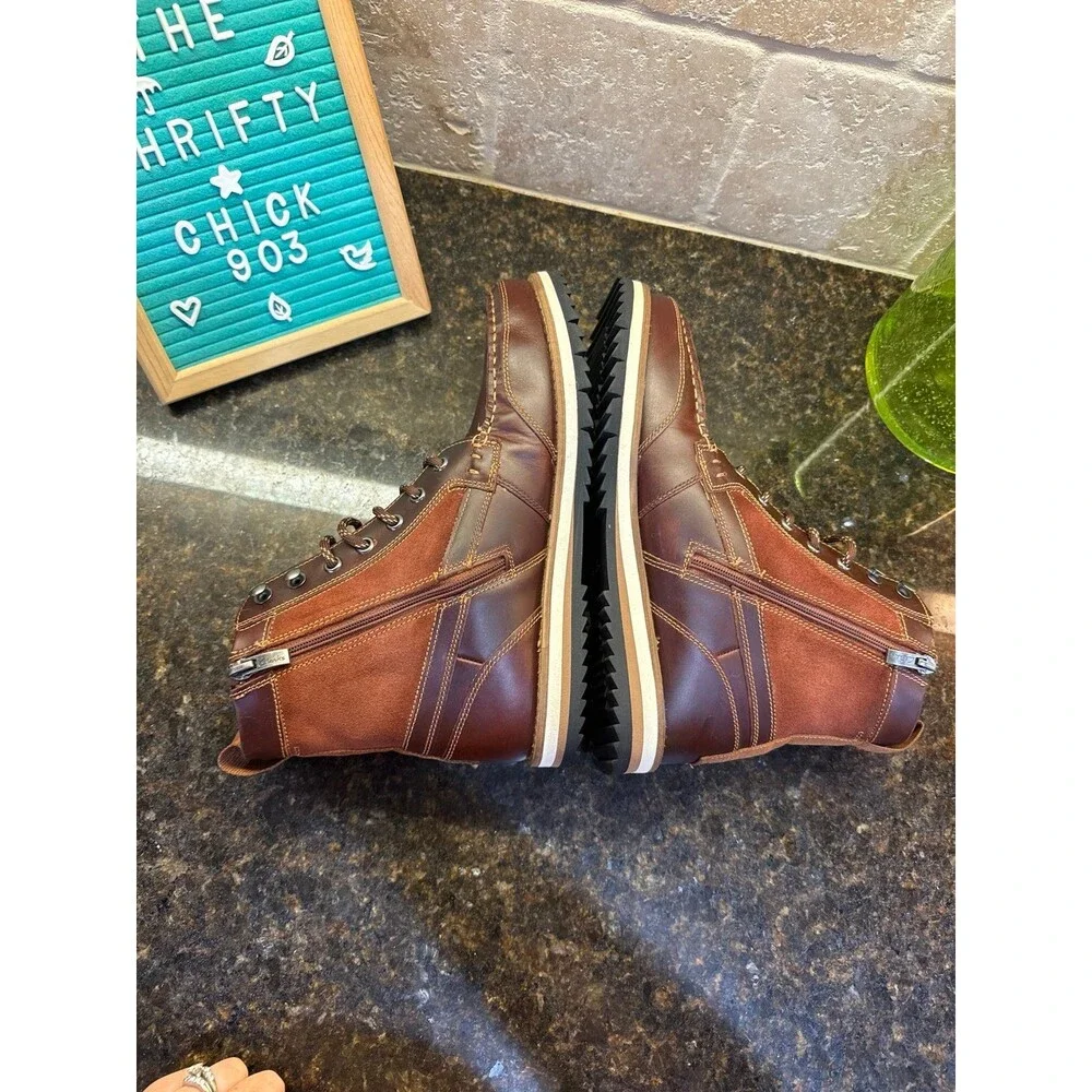 Clarks Durston Hi Boots Men’s 8M Brown British Tan Leather Lace Up Side Zip EUC